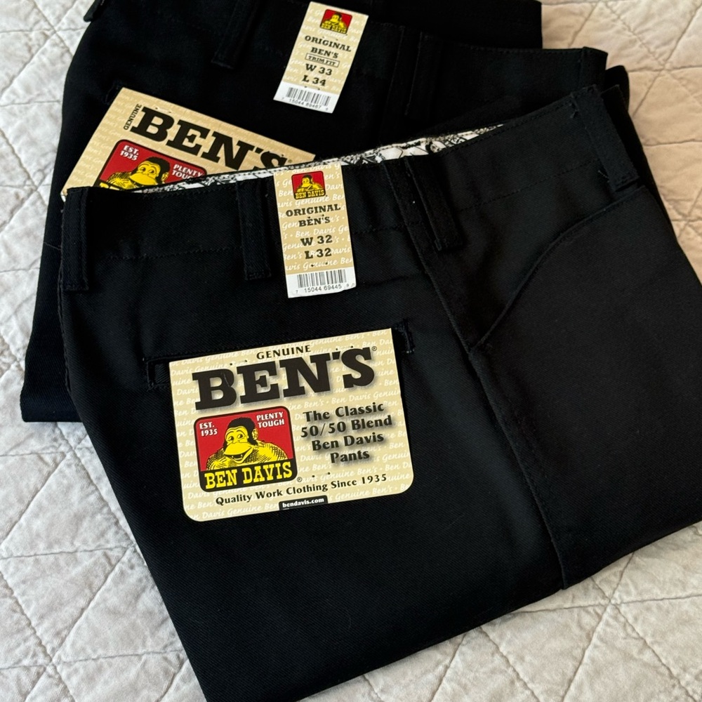 NEW Original Ben’s Ben Davis Black Chinos Durable Workwear W 32 X L 32